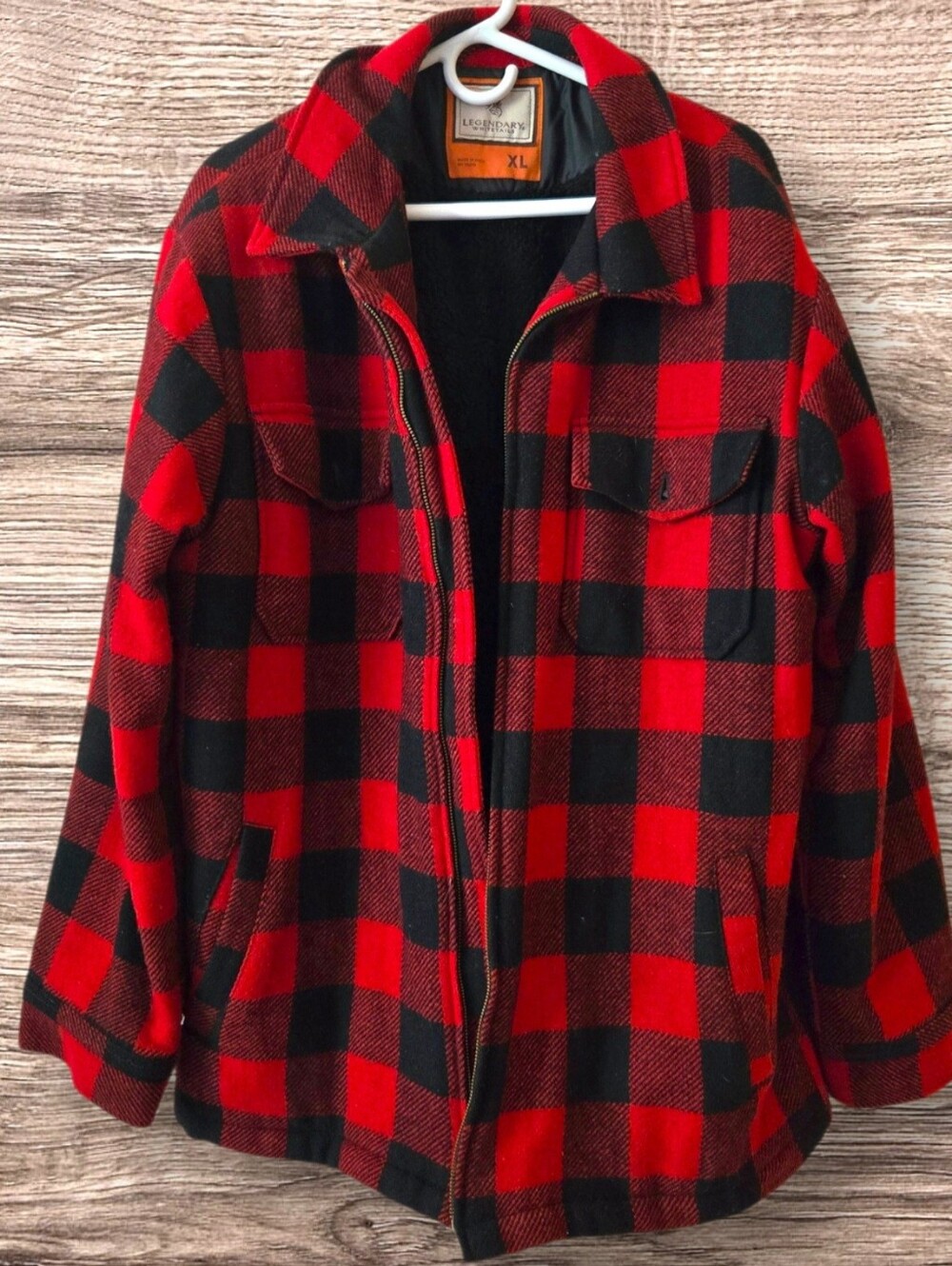 Legendary White Tails Insulated Buffalo Plaid Jacket Full Zip Sz XL Wool Blend